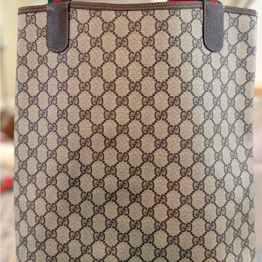 Gucci Vintage GG Supreme Monogram Tote with Green & Red Web Handle - Picture 4 of 13